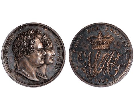 British Medals, William IV, complimentary miniature silver medal, 1832, by Johann Baptiste Merlen, conjoined busts of William