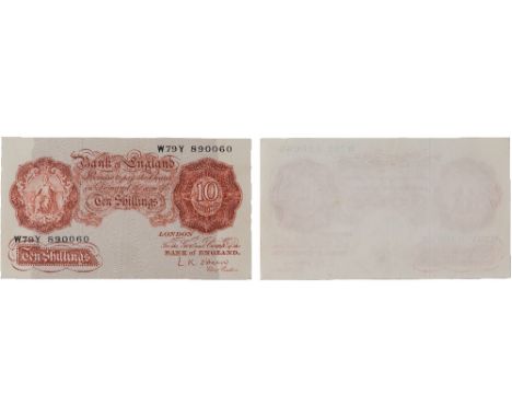 British Banknotes, Misprints and Erros, L. K. O’Brien, ten shillings, 1955-60, W79Y 890060, uniface, reverse completely blank