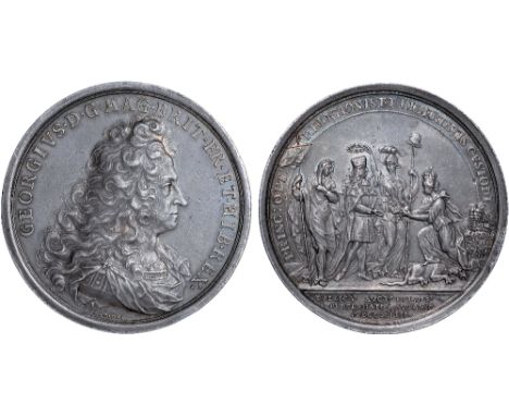 British Medals, George I, Proclaimed King of England, 1714, large and heavy silver medal, by Ehrenreich Hannibal (1678-1741),