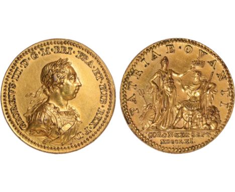 British Medals, George III, Coronation 1761, the official medal, in gilt-copper, by Lorenz Natter, laureate and armoured bust