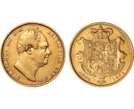 British Coins, William IV, sovereign, 1831, second portrait, bare head r., rev. crowned shield of arms (S.3829B), fine or bet