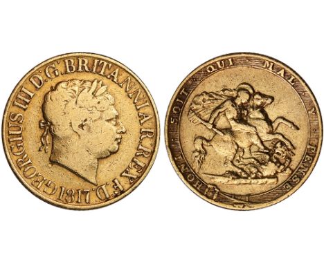 G British Coins, George III, sovereign, 1817, laur. head r., rev. St. George and the dragon (S.3785), fine