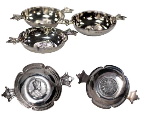 British Medals, The Three Kings of 1936, a set of three silver nut or sweetmeat dishes, by Robert Edgar Stone (1903 – 1990), 