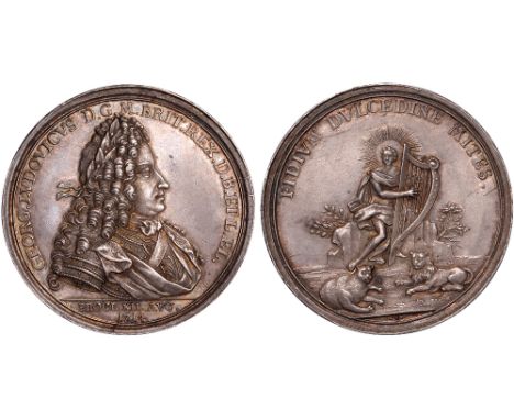 British Medals, George I, Proclaimed King of England, 1714, silver medal, by Martin Brunner, laureate and armoured bust r., G