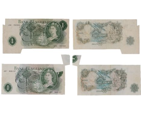 British Banknotes, Misprints and Erros, L. K. O’Brien, one pound (2), 1960-62, J87 889157, extra flap of paper top right; L95