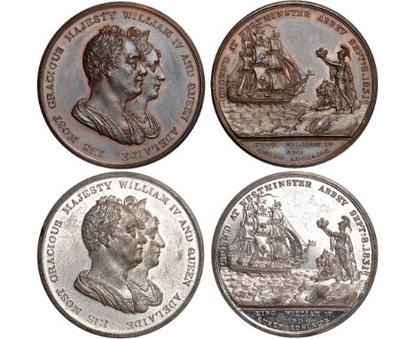 British Medals, William IV and Queen Adelaide, Coronation 1831, pair of medals, copper and white metal, unsigned, conjoined b