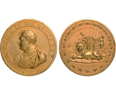 British Medals, George IV, Coronation 1821, gilt-copper medal, by Rundell, Bridge & Rundell, armoured laureate bust l., weari