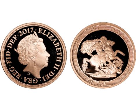 G British Coins, Elizabeth II, sovereign, 2017, bust r., wearing tiara, rev. St. George and the dragon (S.SC12), in Royal Min