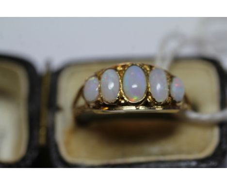 15ct gold five opal ring, size Q