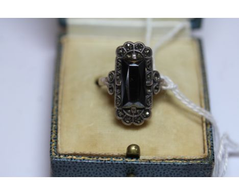 Silver, marcasite and haematite dress ring, size R