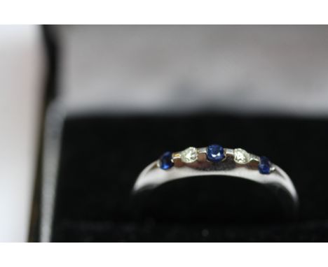 9ct white gold sapphire and diamond ring, size N, approx 0.10ct diamond, approx 0.15ct sapphire