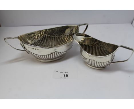 Late Victorian silver bachelor's part tea service - cream jug and sugar basin, Birmingham 1898, weight 76grams