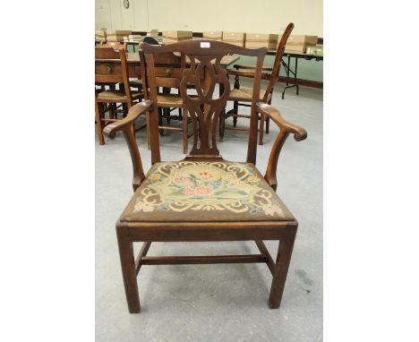 George III mahogany armchair with tapestry seat