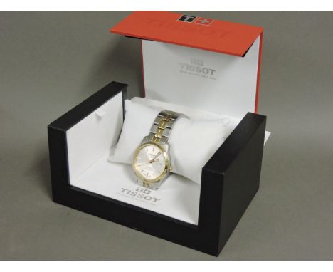 A gentleman's bi colour Tissot PR100 automatic bracelet watch, with original box, spare links, and guarantee dated 18/08/2015