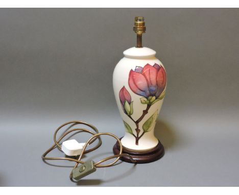 A Moorcroft lamp vase, 37cm high, white magnolia