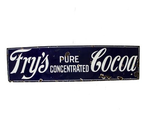 Original Enamelled Fry's Cocoa Advertising Sign,  white lettering on a blue ground inscribed Fry's Pure Concentrated Cocoa, b