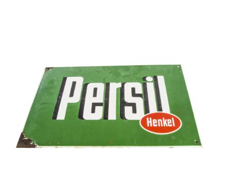 Original Enamelled German Persil by Henkel Advertising Sign, white lettering on a green ground Inscribed Persil Henkel, 24" w