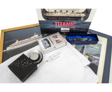 Modern Cruise Liner Memorabilia and Furnishing Prints, various items including ephemera, towels, t shirts, pens and other ite
