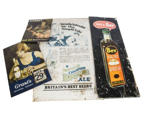Original Beverage Advertising Signs, all pictorial and printed including an alloy example Have a Bev J Lyons &amp; Co 9" wide
