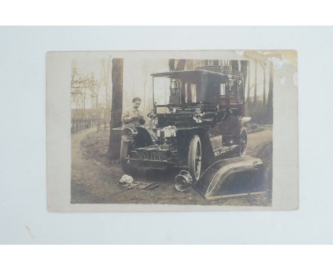 Postcards,  loose - P2, RP French chauffeur on house drive working on engine of Renault limousine, similar to 35 CV Type AIB,