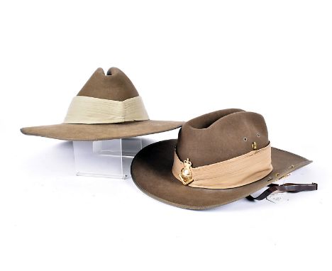 Two Australian Army slouch hats, one having cap badge by Mountcastle, the other by Akubra (2) 