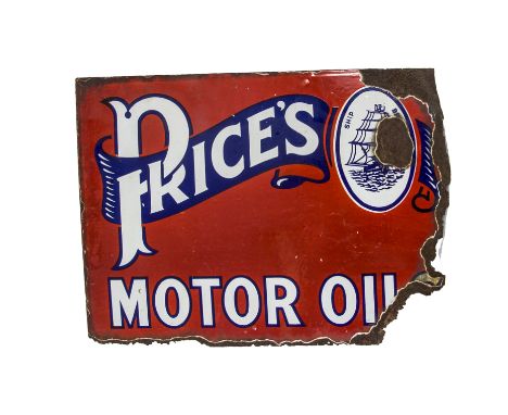 Original Enamelled Price's Motor Oils Advertising Sign,  a pictorial  double sided example with white lettering on a red/blue