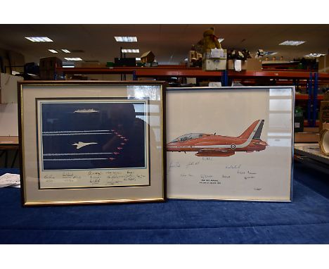 A collection of Aviation items, to include two signed RAF Red Arrow prints, one having Battle of Britian Museum Appeal label 