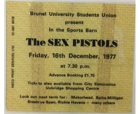 SEX PISTOLS 1977 BRUNEL TICKET STUB - "It was a fiasco…We were in that big hall, which was jam packed, nobody really knew why