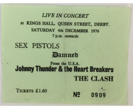 SEX PISTOLS KINGS HALL DERBY TICKET - An original 10.5 x 8cm ticket for the December 4th 1976 show at Derby's King's Hall, su
