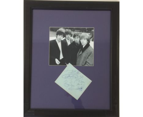 ROLLING STONES AUTOGRAPH CARD FRAMED - A mounted and framed display comprising of a 22cm x 20cm black and white photo of Keit