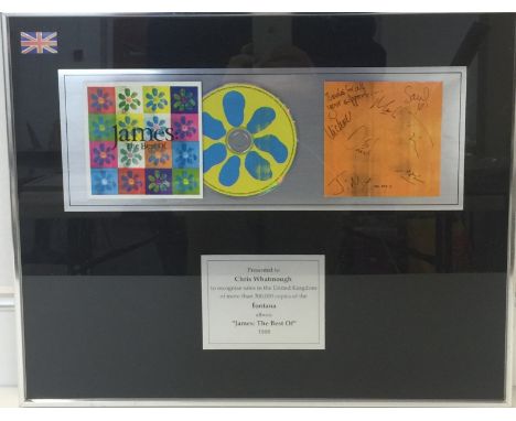 JAMES FRAMED DISC - A framed presentation to include 1x CD disc and sleeve from James' 'Best Of' album, plus inner sleeve ins