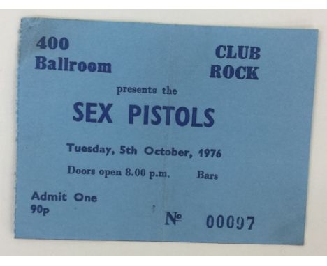 SEX PISTOLS 400 BALLROOM TICKET - An original 9 x 6.5cm ticket for the 5th October 1976 show at Torquay's 400 Ballroom.
