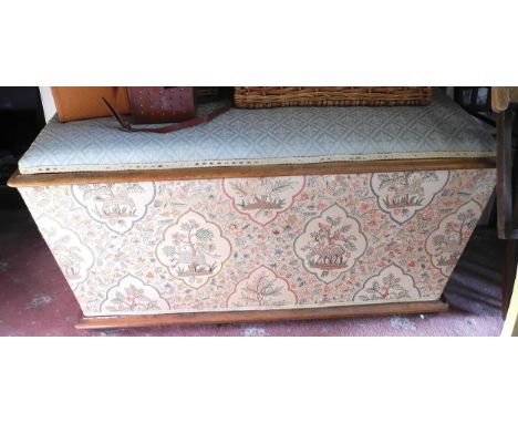 A Victorian sarcophagus blanket box, stuffed over top, 'tapestry' front, 65cm high, 125cm wide,  c.1870 