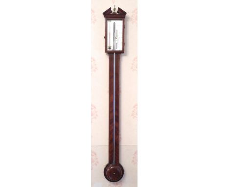 A 19th century mahogany stick barometer, the silvered dial inscribed V Bianchi, Belfast, alcohol thermometer, the case with b