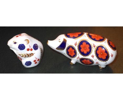 A Royal Crown Derby paperweight, Pig, ceramic stopper;  others, Tortoise, Harvest Mouse, all with ceramic stoppers Condition 