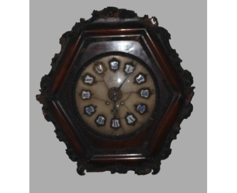 A French wall clock, octagonal wooden case, marble dial inset with enamel Roman numerals, inscribed Bright, 64cm diam