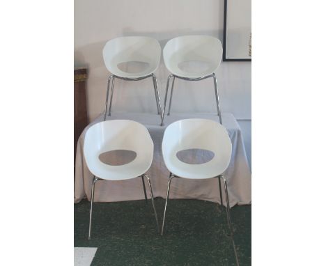 R Cantarutti and F Petricich for Sintesi Italy, four orbit large eggshell chairs, white plastic on tubular chromium x frame l