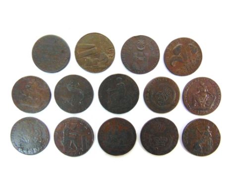 GREAT BRITAIN - FOURTEEN ASSORTED TOKENS  comprising a Chichester and Portsmouth halfpenny, 1794; John Wilkinson Iron Master 