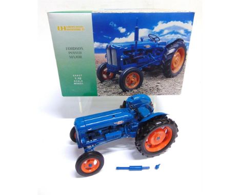 A 1/16 SCALE UNIVERSAL HOBBIES FORDSON POWER MAJOR  blue and orange, near mint (exhaust pipe detached), boxed.