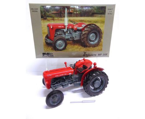 A 1/16 SCALE UNIVERSAL HOBBIES MASSEY FERGUSON 35X  red and grey, near mint, boxed. Condition Report : Exhaust detached (clea