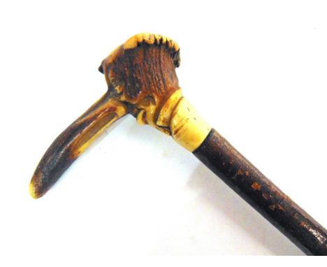 A NOVELTY WALKING STICK  the horn grip carved in the form of a long-nosed grotesque, 88cm long.