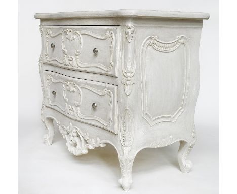 COMMODE, French Louis XV style grey painted with two drawers, 50cm D x 83cm H x 95cm W.