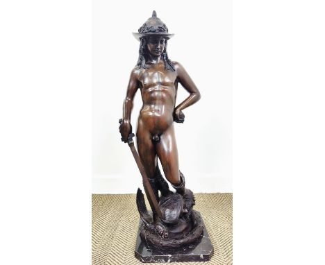 BRONZE STATUE OF DAVID, with a sword, of recent manufacture, 100cm H.