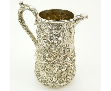 Vintage S. Kirk & Son Inc. Sterling Silver Repousse Pitcher. Signed. Good condition. Measures 7" H, 6-1/2" W. Approx. weight: