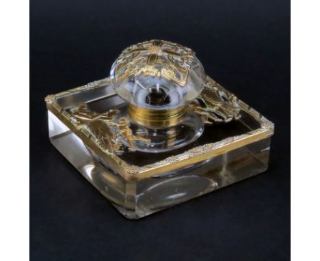 19th Century French Empire Ormolu Bronze And Possibly Baccarat Crystal Inkwell. Unsigned. Scratches on front or in good condi