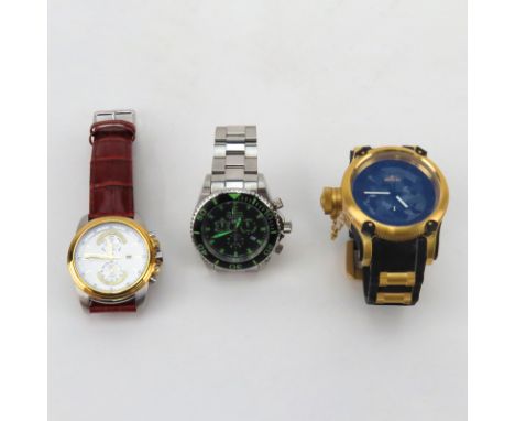Three (3) Men's Invicta Watches. Includes: Reserve Chronograph Stainless Steel Bracelet Watch, 47mm case; Specialty Collectio
