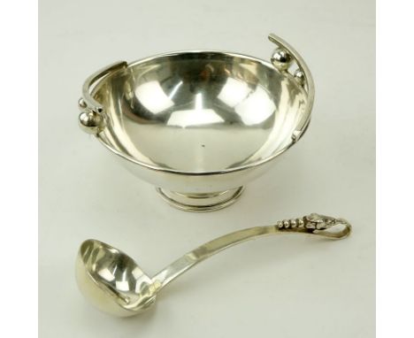 Grouping of Two (2) Sterling Silver Tableware. Includes: modern bowl and petite blossom gravy ladle. Both are stamped sterlin