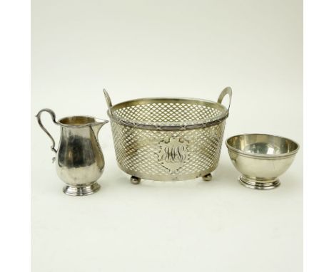 Grouping of Three (3) Sterling Silver Tableware. Includes: Meriden Britannia Co. pierced bowl/basket with glass insert, Ensko