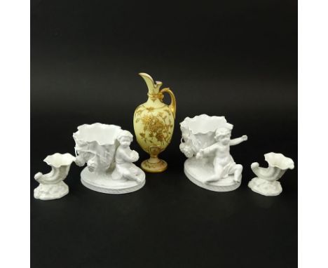 Grouping of Five (5) Vintage Porcelain Tableware. Includes: pair of Copeland Spode blanc de chine cherub figural bowls, pair 