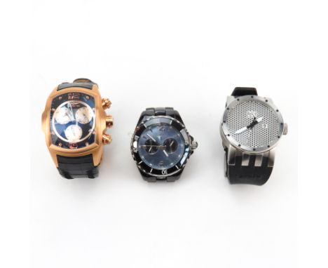 Three (3) Men's Invicta Watches. Includes: DNA Mesh Stainless Steel and Rubber Strap Watch, 46mm case; Model 0307 Trinite Chr